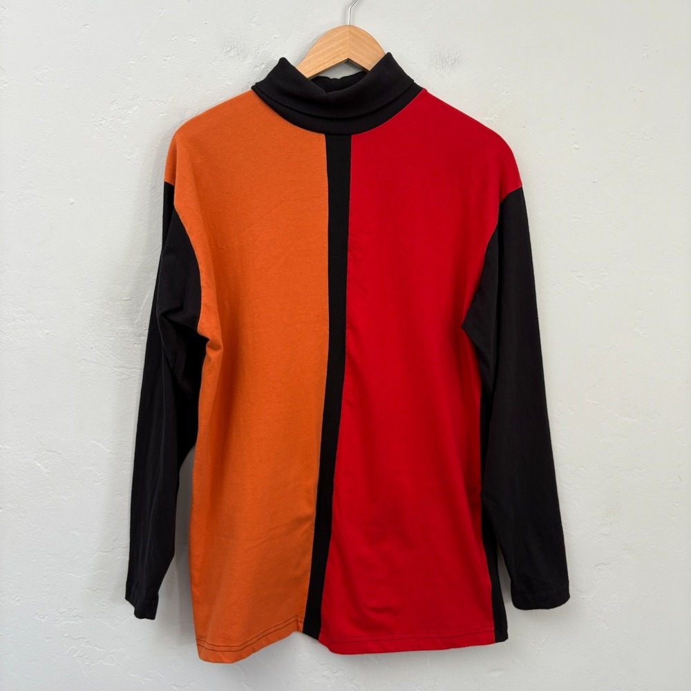 Marithe Francois Girbaud Color Block Shirt Men Medium Turtleneck Black Y2K